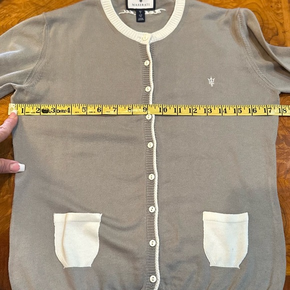 MASERTI woman’s grey Cardigan with white pockets - Picture 5 of 8